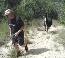 Jim and Spats on a steep trail.